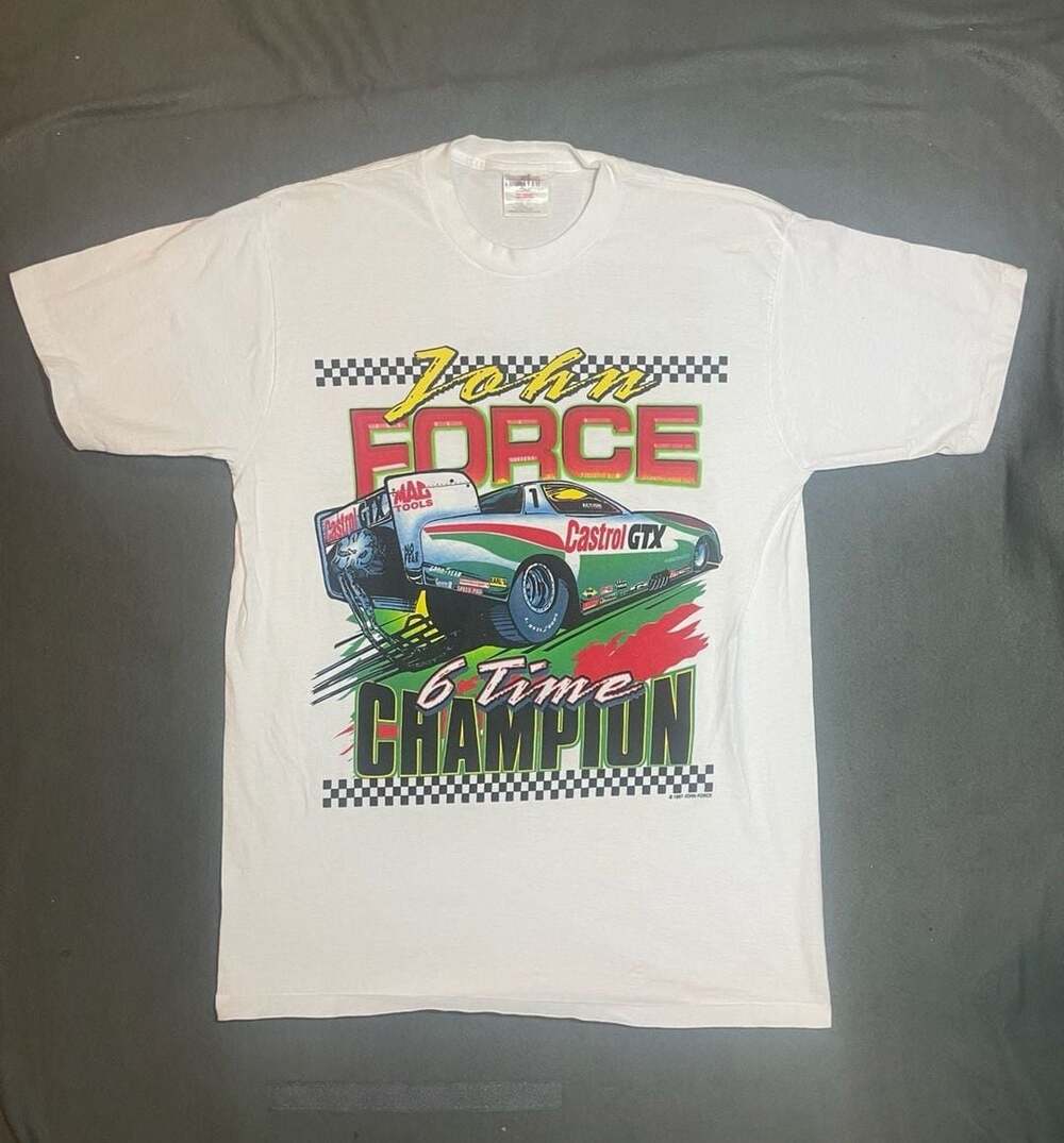 Vintage 1997 John Force Castrol GTX 6 Time Champion T-Shirt Size Large